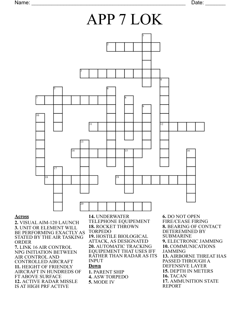 APP 7 LOK Crossword