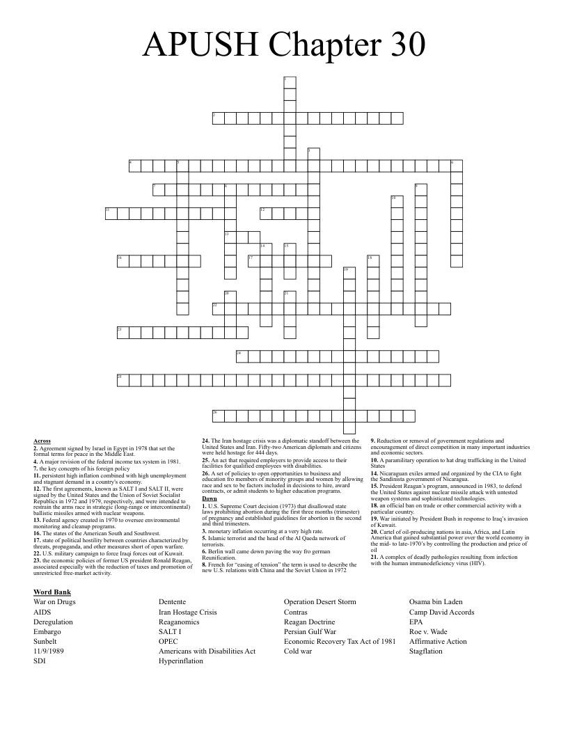 APUSH Chapter 30 Crossword