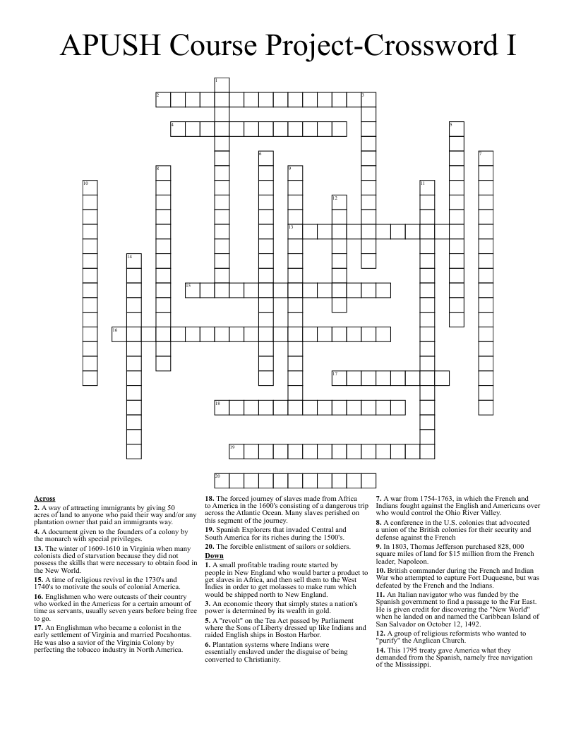 APUSH Course Project-Crossword I