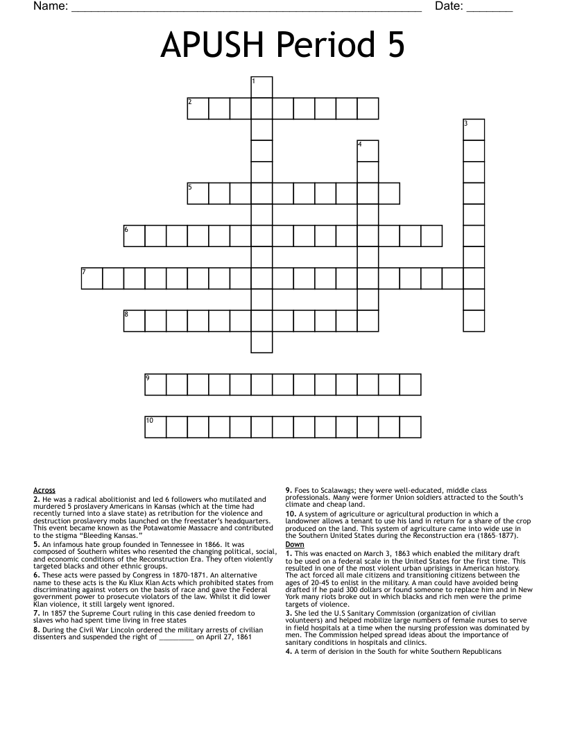 APUSH Period 5 Crossword