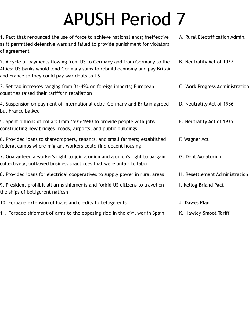 APUSH Period 7 Worksheet