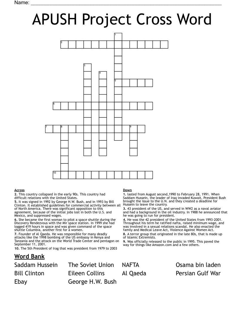 APUSH Project Cross Word