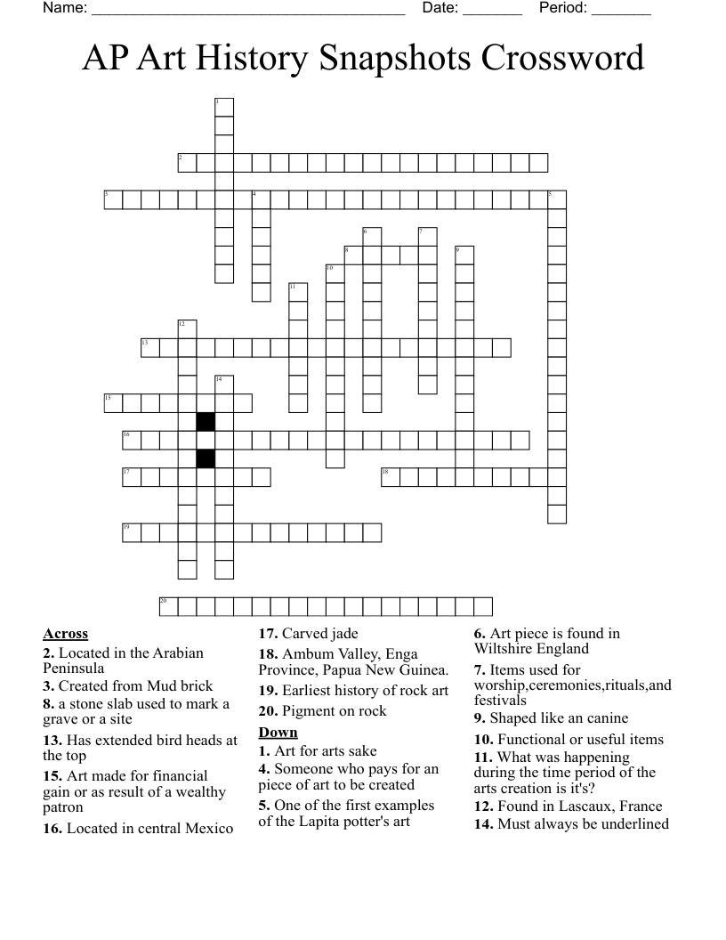 AP Art History Snapshots Crossword 
