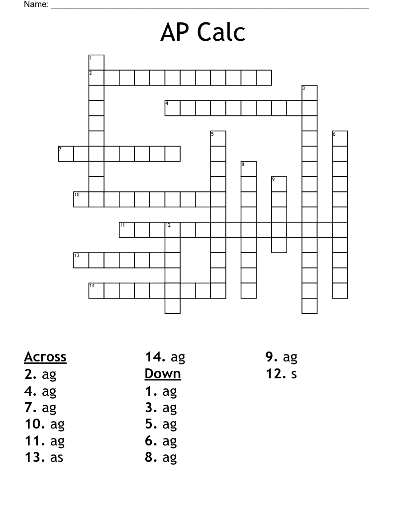 AP Calc Crossword