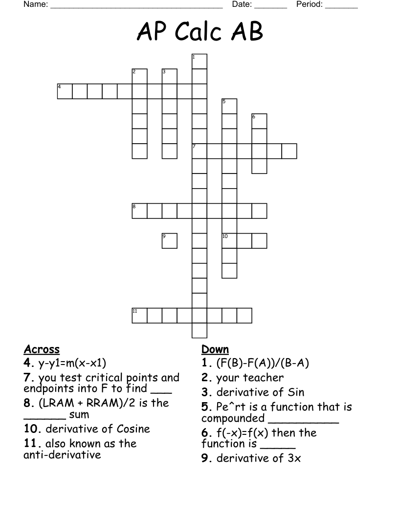 AP Calc AB Crossword