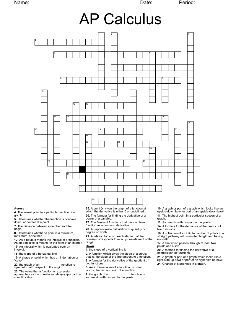 AP Calculus Crossword