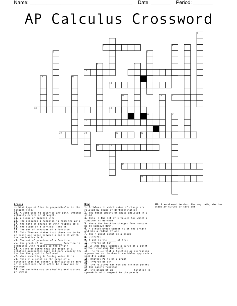 AP Calculus Crossword