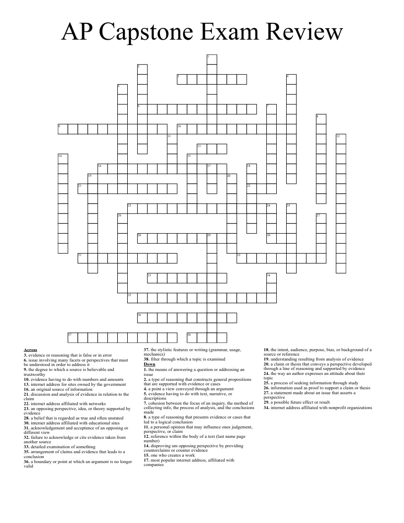 AP Capstone Exam Review Crossword