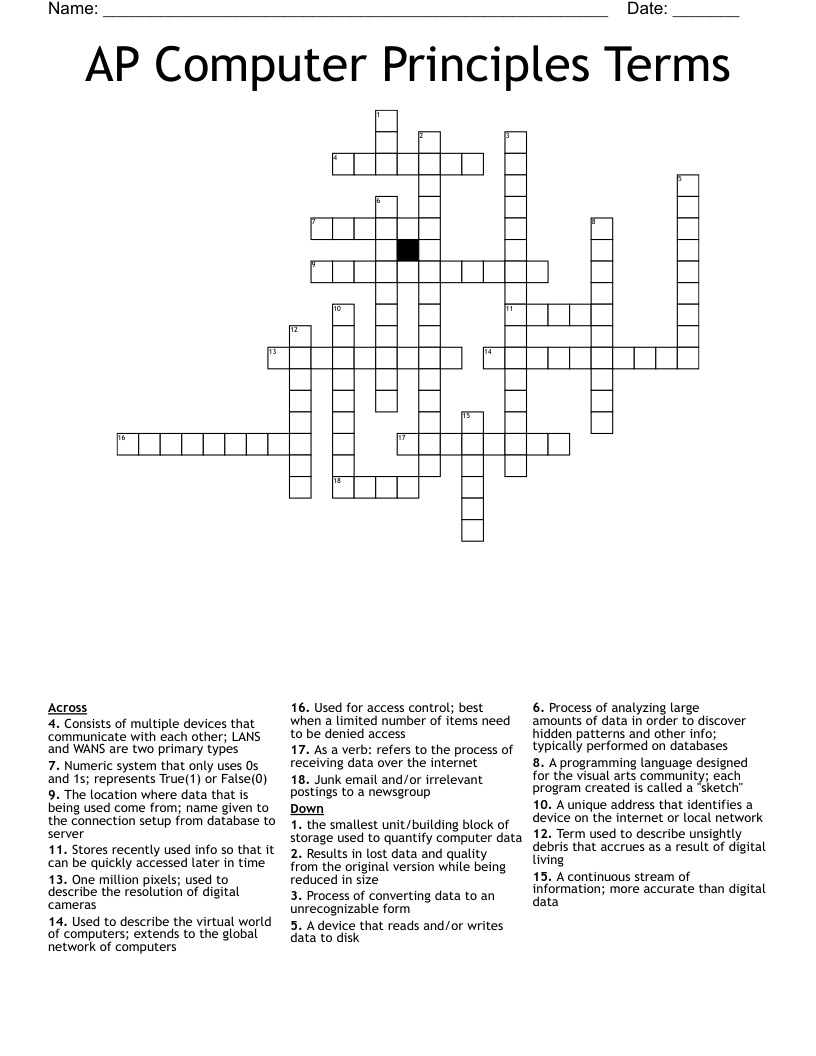 AP Computer Principles Terms Crossword
