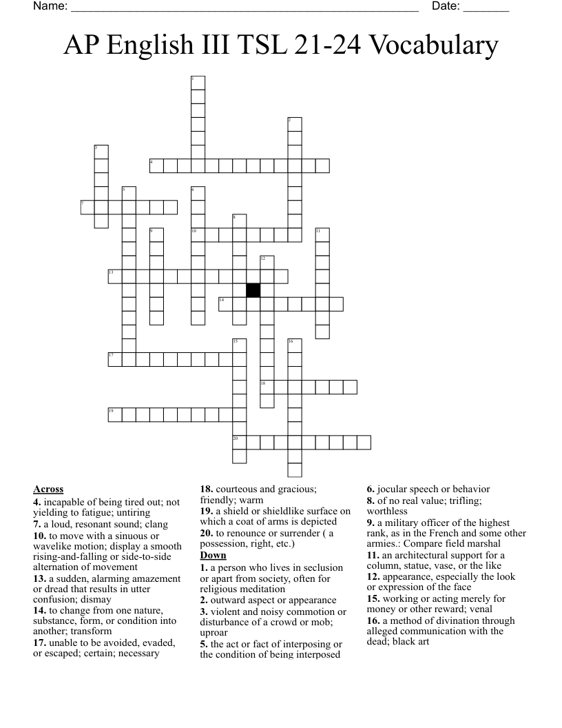 AP English III TSL 21-24 Vocabulary  Crossword