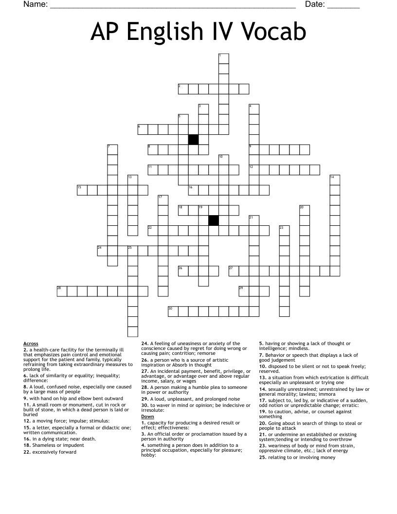 AP English IV Vocab Crossword