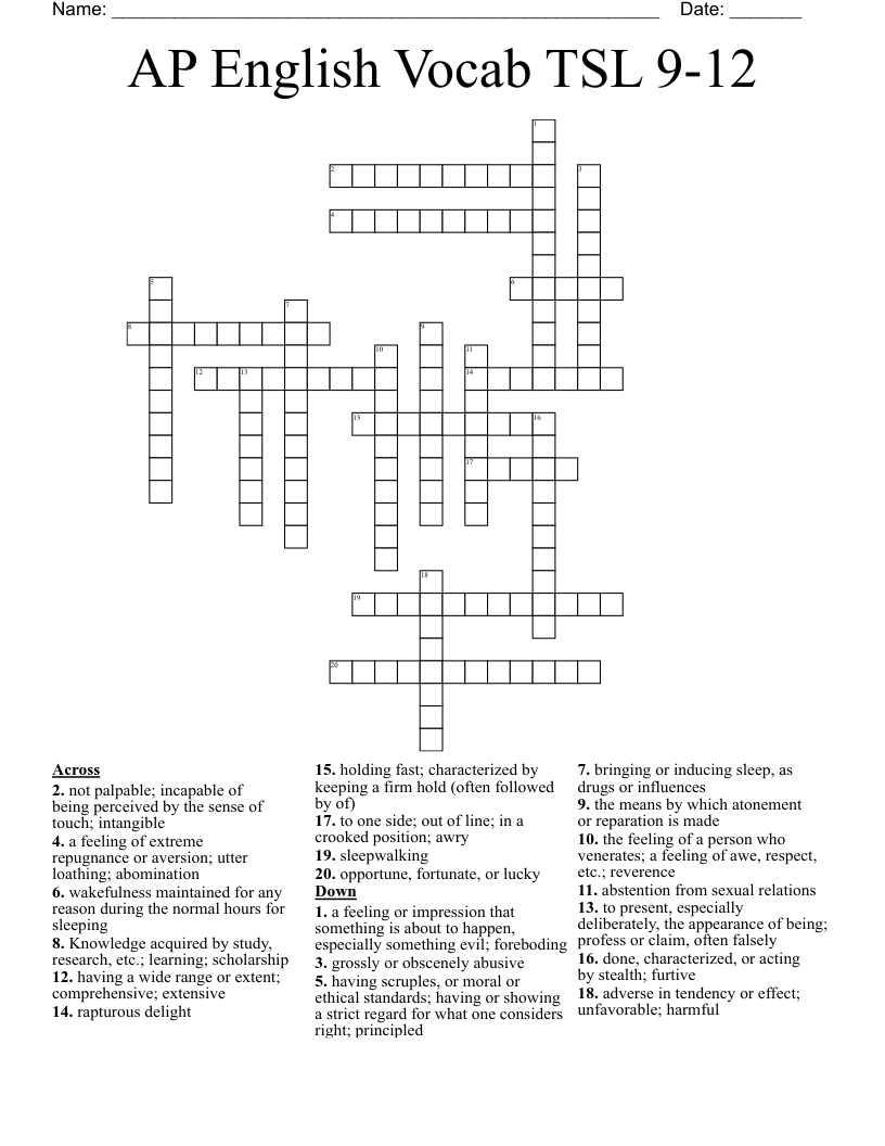 AP English Vocab TSL 9-12 Crossword
