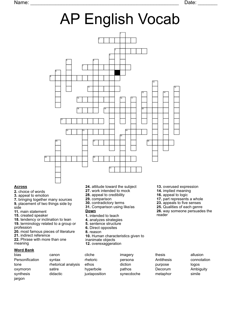 AP English Vocab  Crossword
