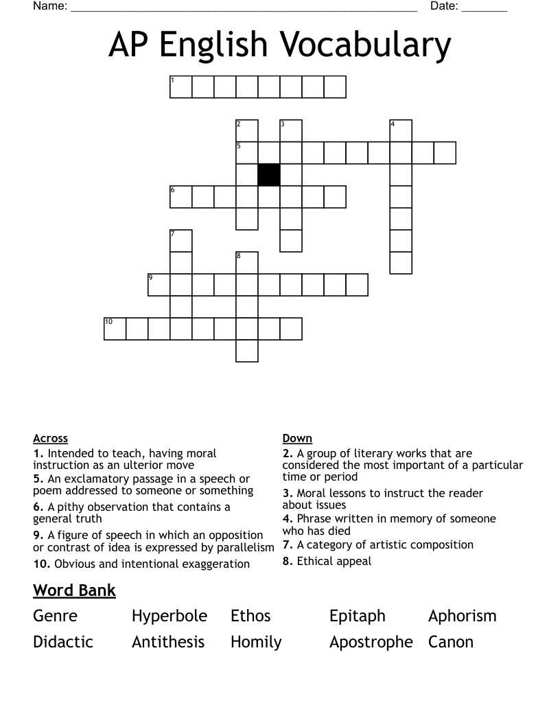 AP English Vocabulary  Crossword