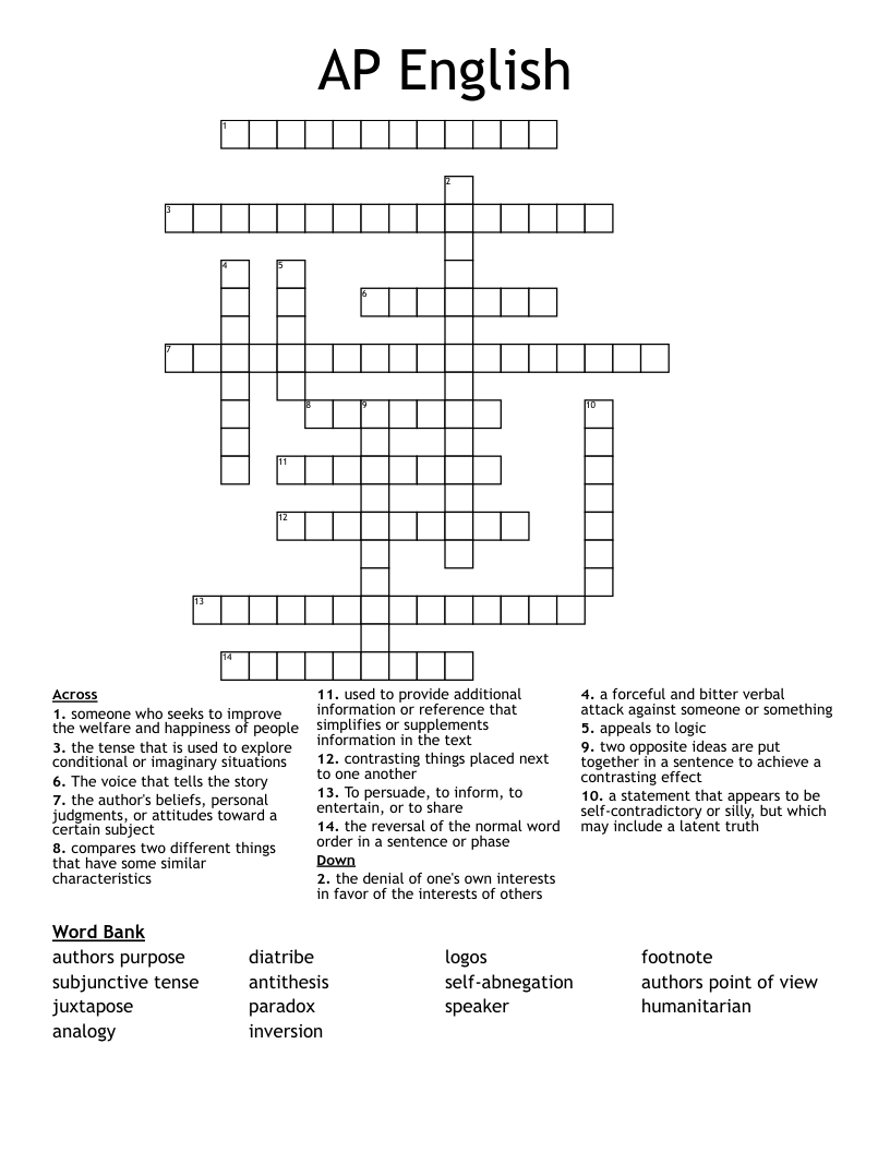 AP English  Crossword