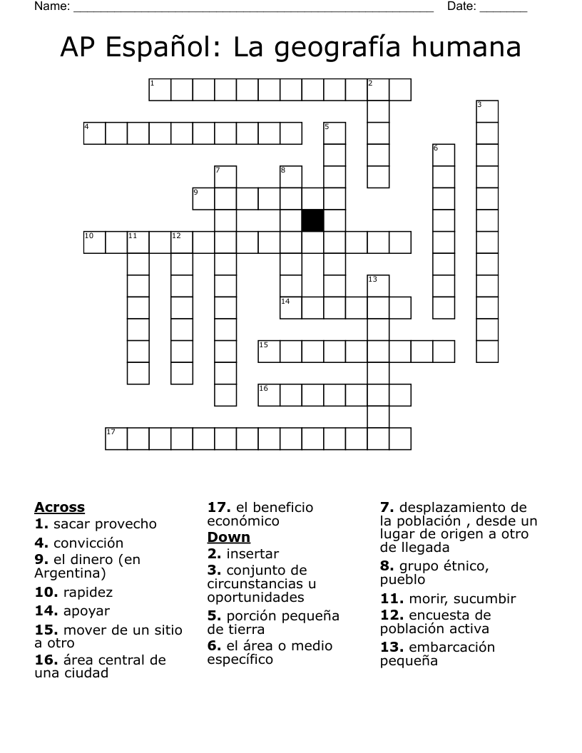 AP Español: La geografía humana Crossword