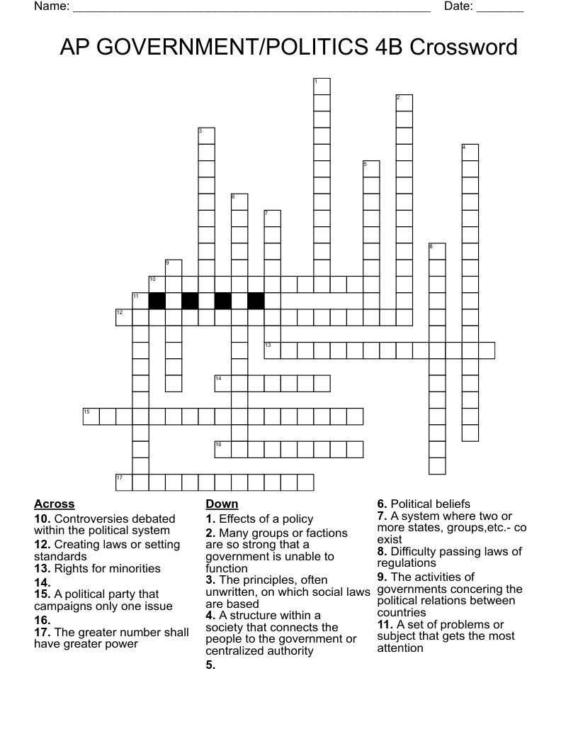 AP GOVERNMENT/POLITICS 4B Crossword