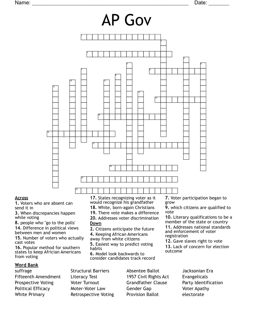 AP Gov Crossword