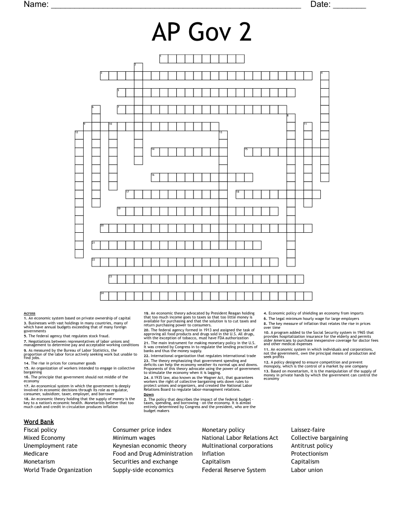 AP Gov 2 Crossword