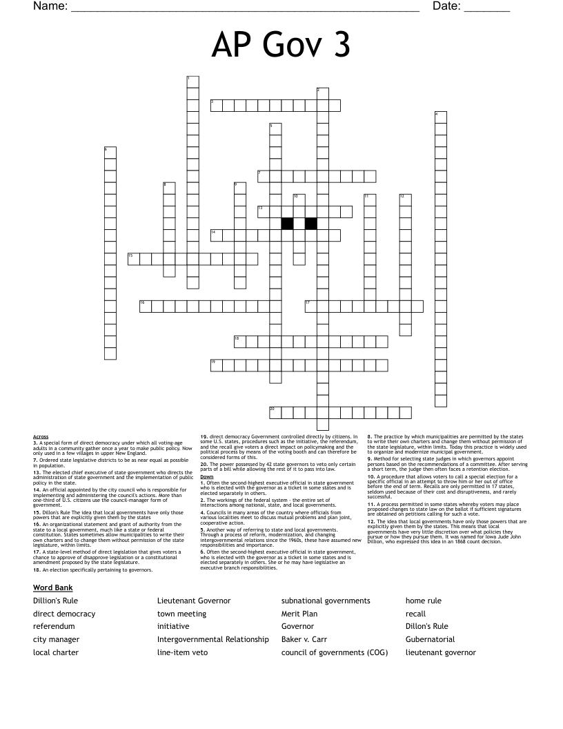 AP Gov 3 Crossword