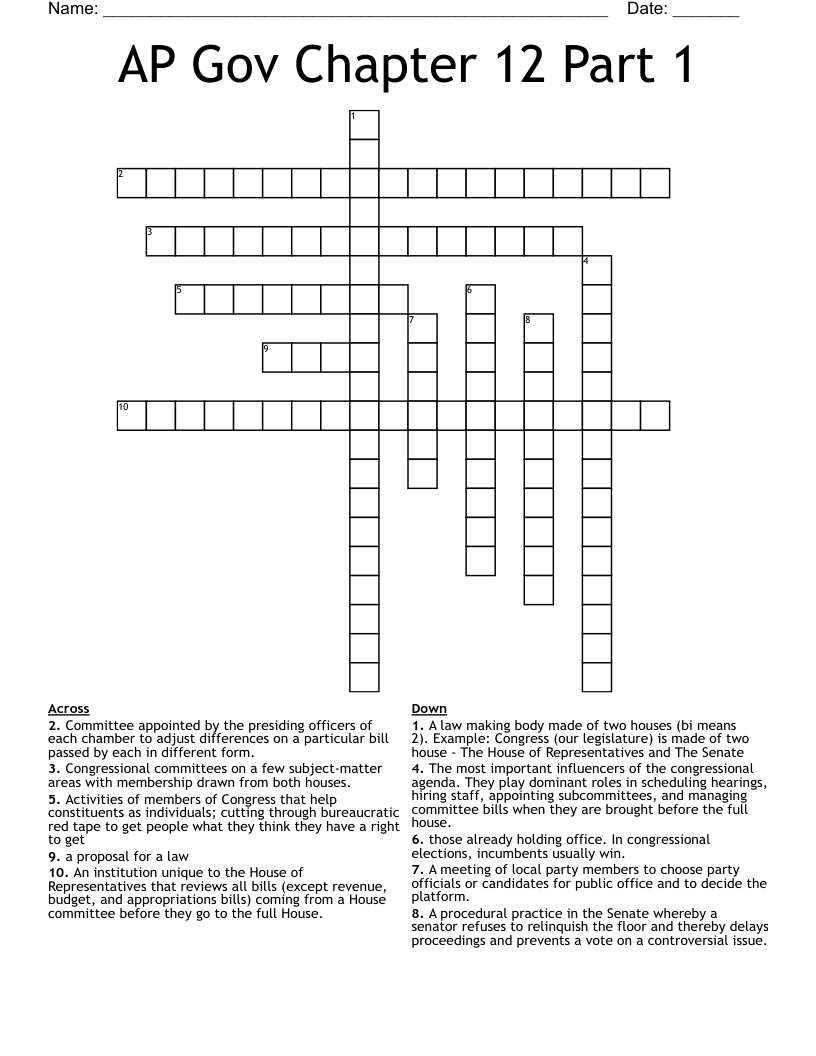 AP Gov Chapter 12 Part 1 Crossword