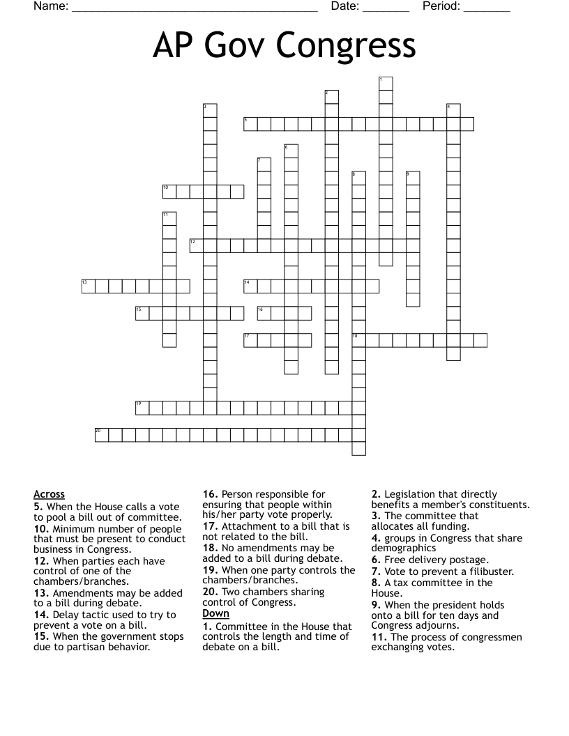 AP Gov Congress Crossword