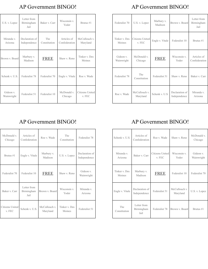 AP Government BINGO!