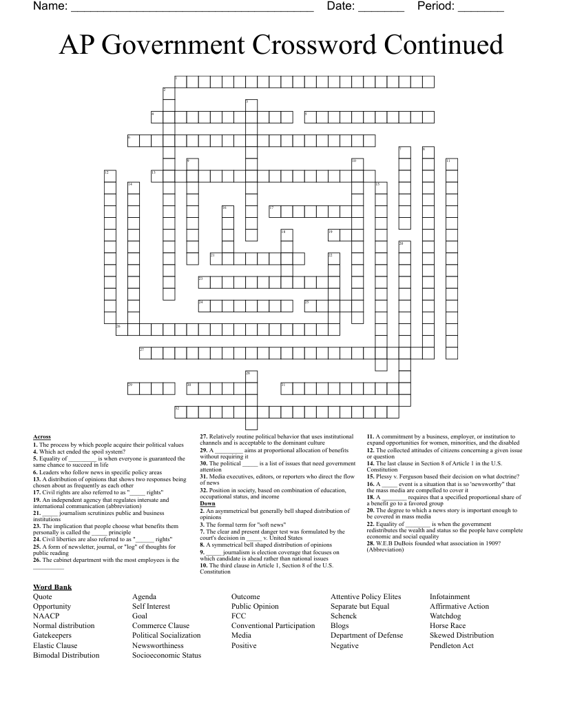 AP Government Crossword Continued