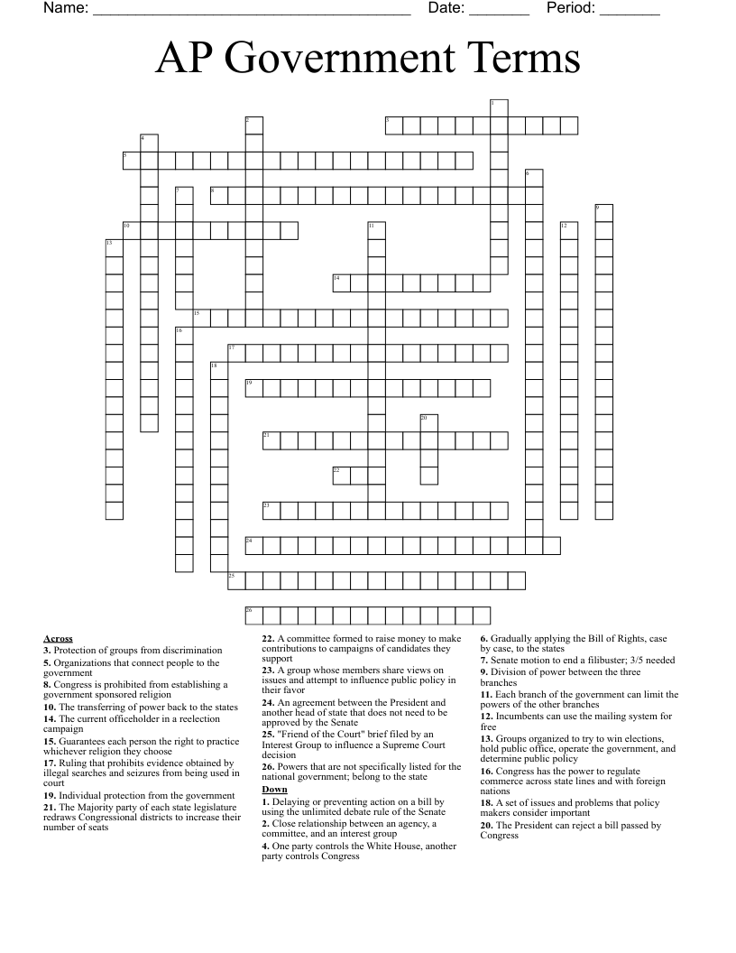 AP Government Terms Crossword