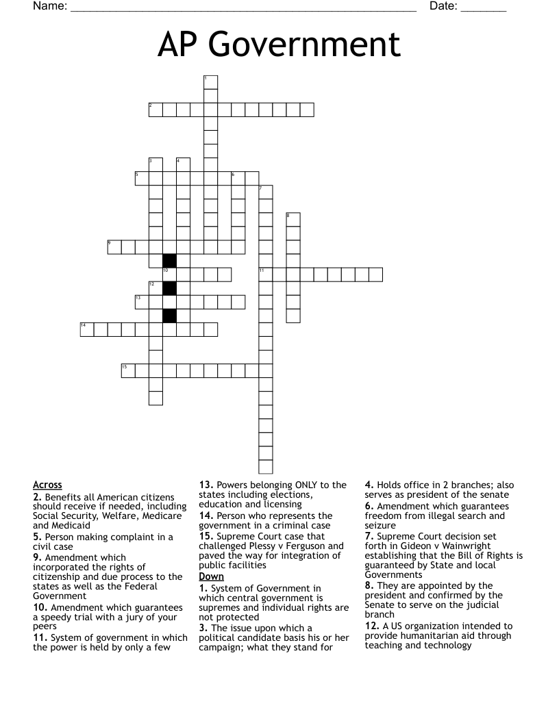 AP Government  Crossword