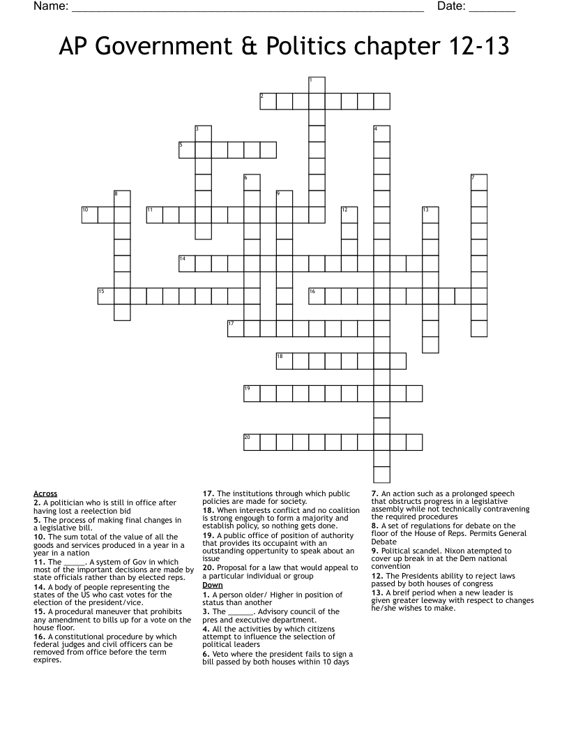 AP Government & Politics chapter 12-13 Crossword