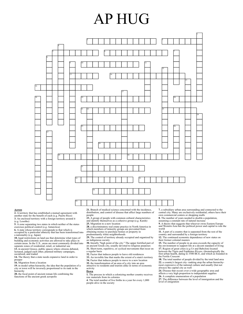 AP HUG  Crossword