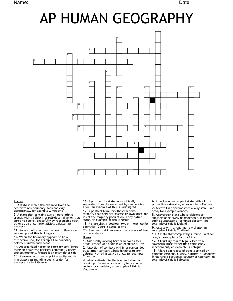 AP HUMAN GEOGRAPHY Crossword