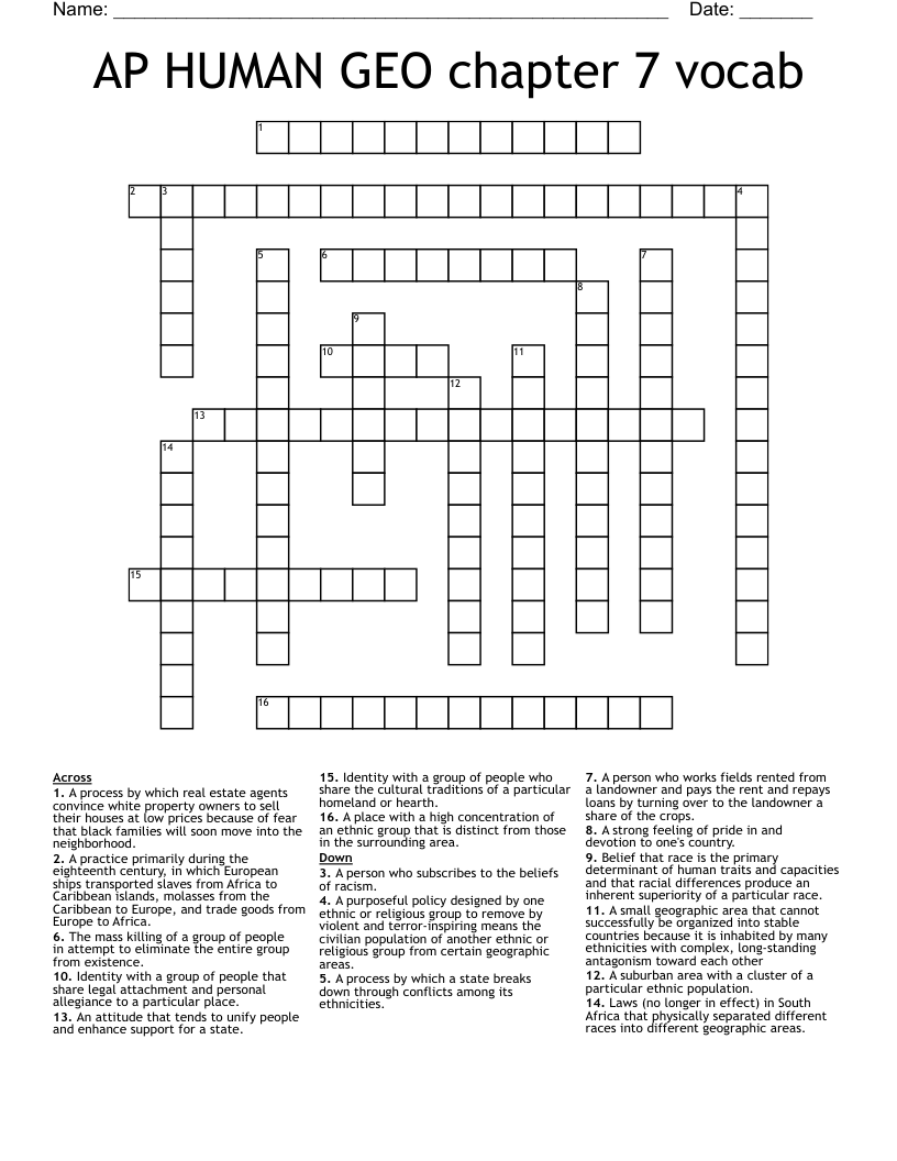 AP HUMAN GEO chapter 7 vocab Crossword