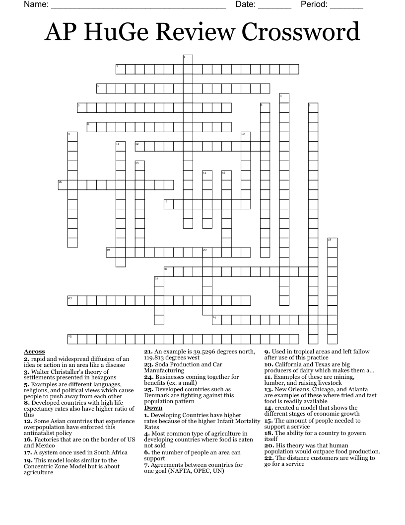 AP HuGe Review Crossword 