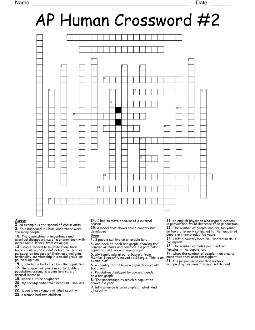 AP Human Crossword #2