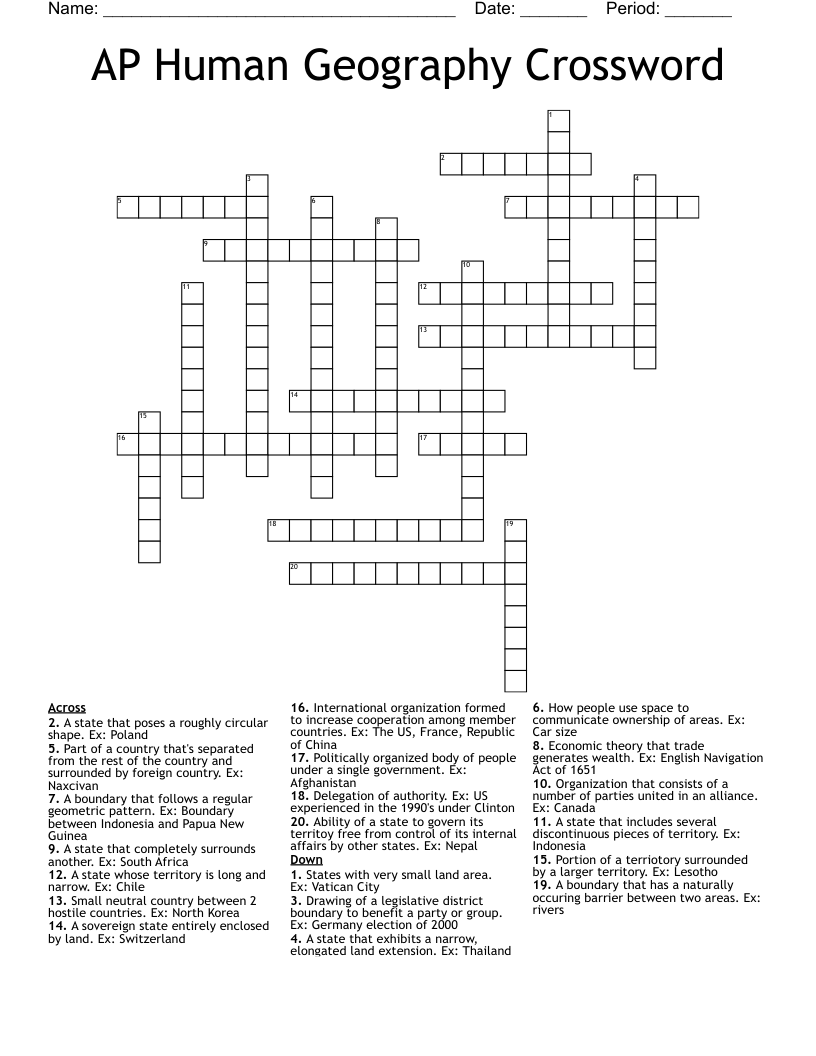 AP Human Geography Crossword 