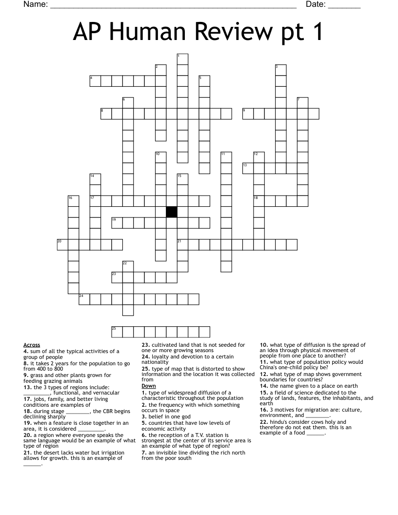 AP Human Review pt 1 Crossword