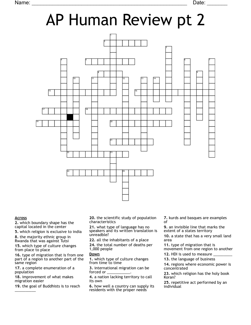 AP Human Review pt 2 Crossword