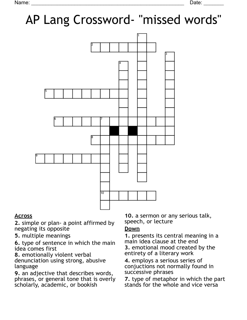AP Lang Crossword- "missed words"