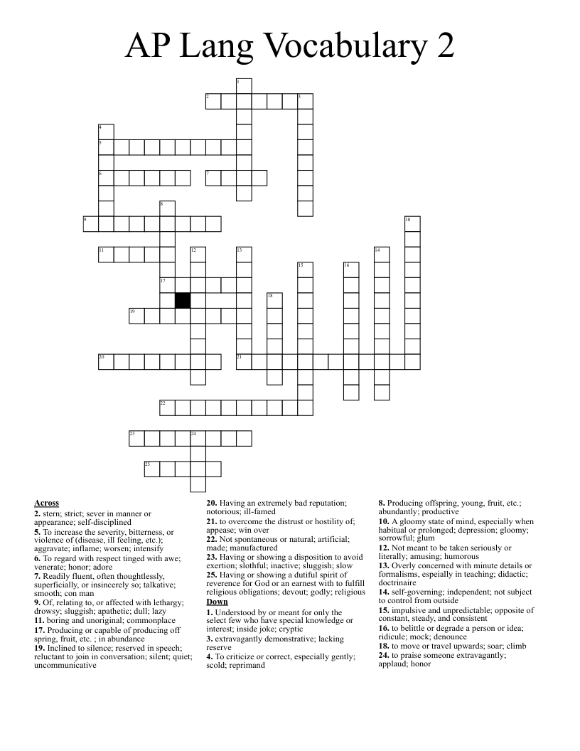 AP Lang Vocabulary 2 Crossword