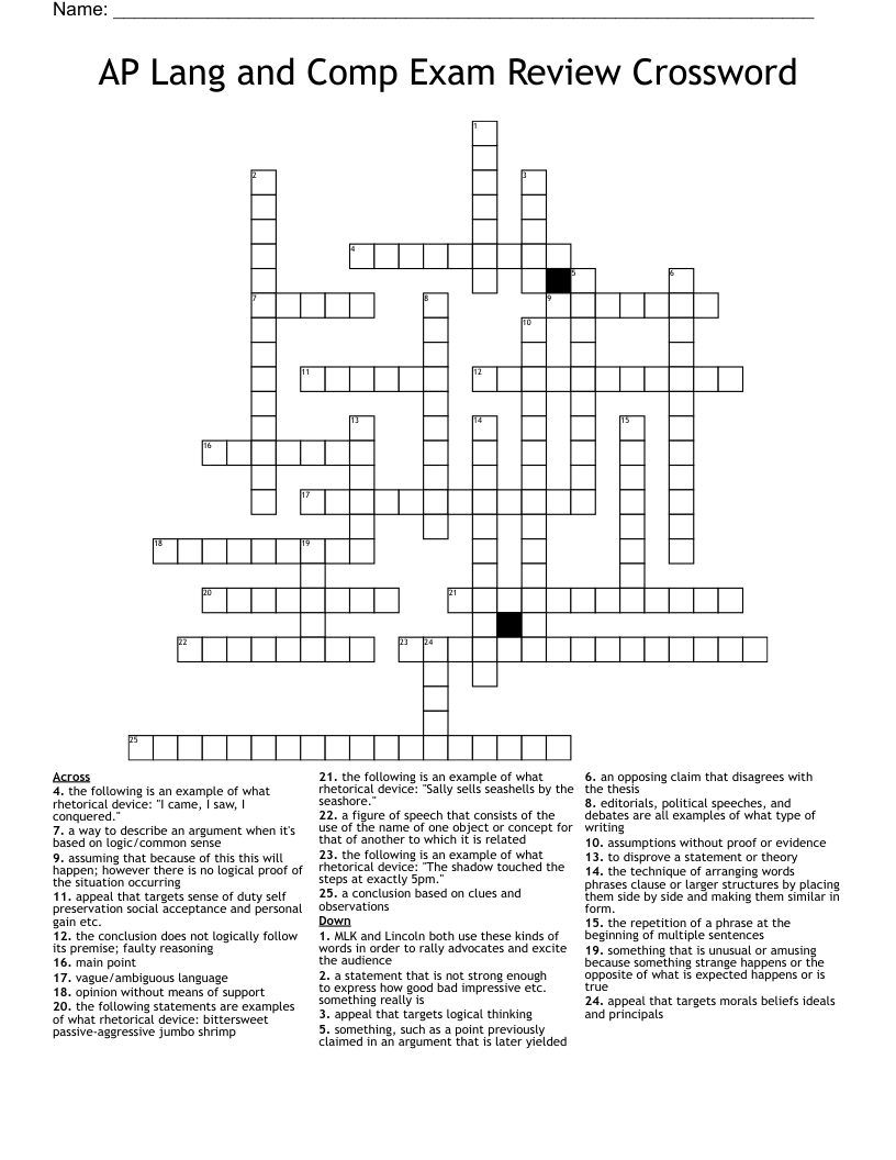 AP Lang and Comp Exam Review Crossword 