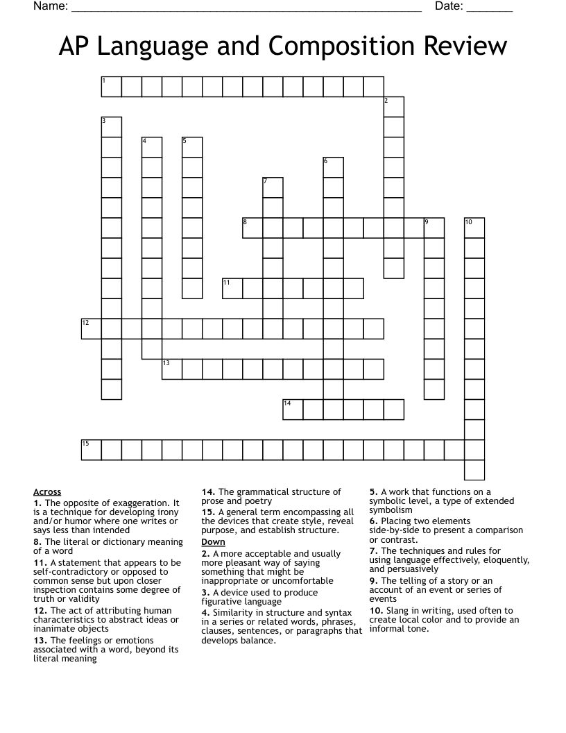 AP Language and Composition Review Crossword