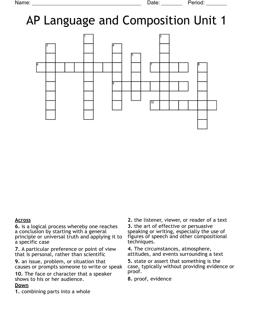 AP Language and Composition Unit 1 Crossword