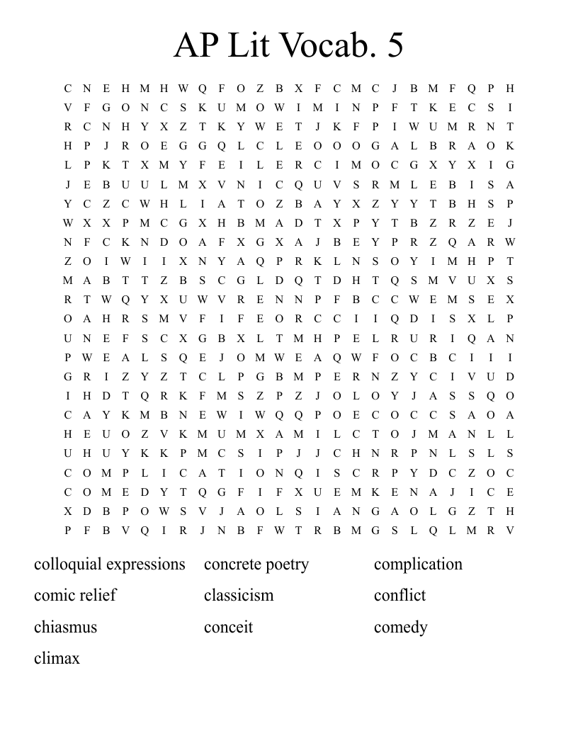 AP Lit Vocab. 5 Word Search