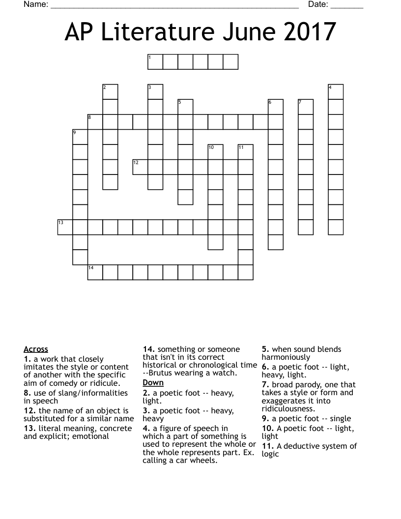 AP Literature June 2017 Crossword