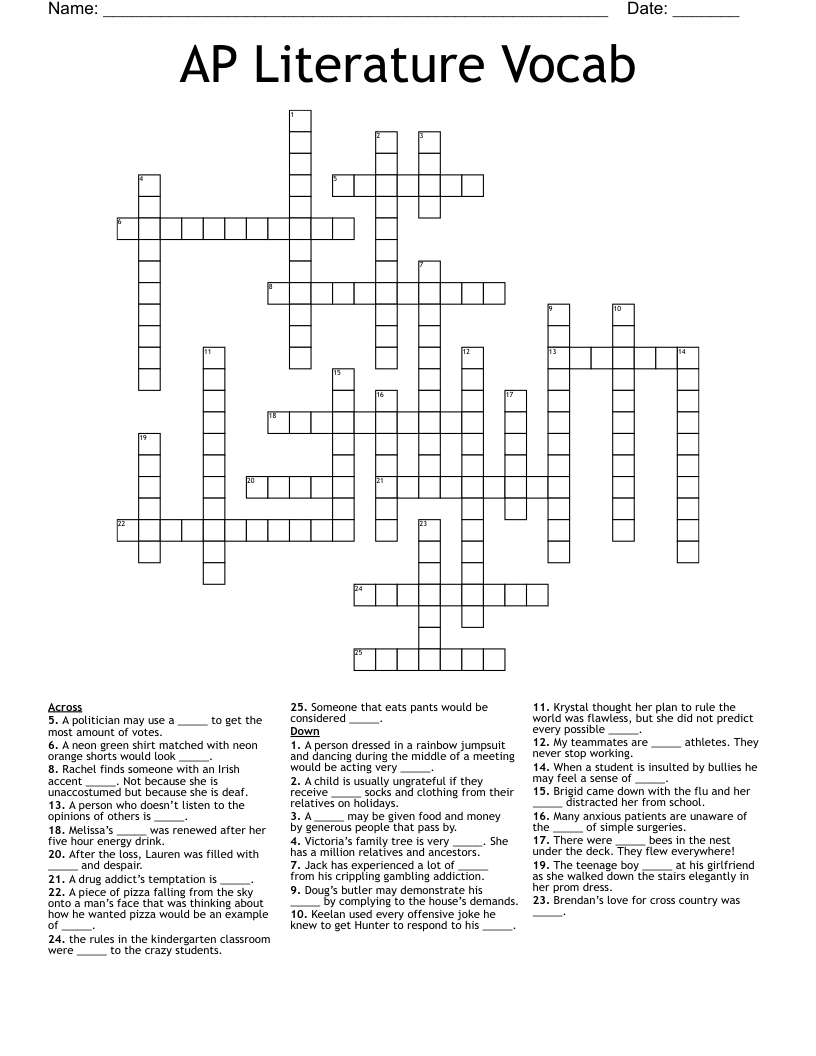 AP Literature Vocab Crossword