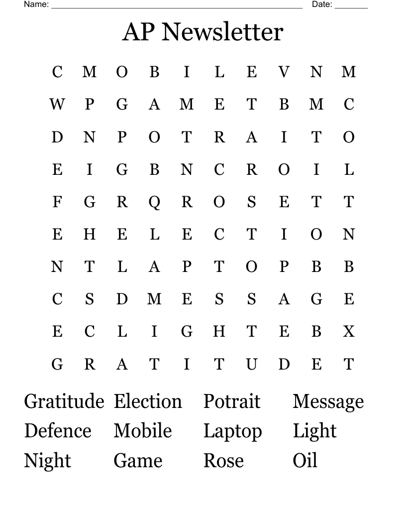 AP Newsletter Word Search