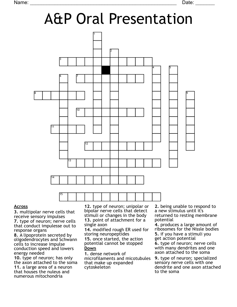 A&P Oral Presentation Crossword