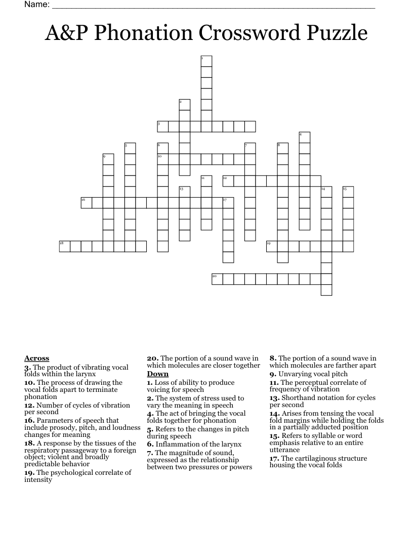 A&P Phonation Crossword Puzzle 
